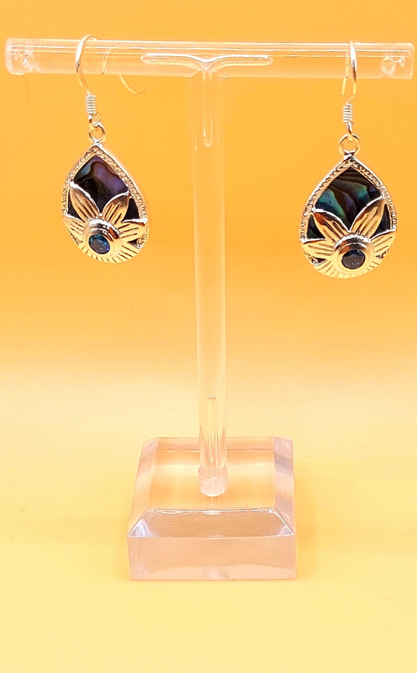 Silver Handmade Inlay Earrings Semi Precious Abalone Shell- Flower