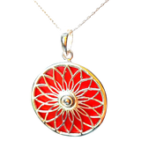 Silver Handmade Inlay Pendant Semi Precious Abalone Shell- Red Circle