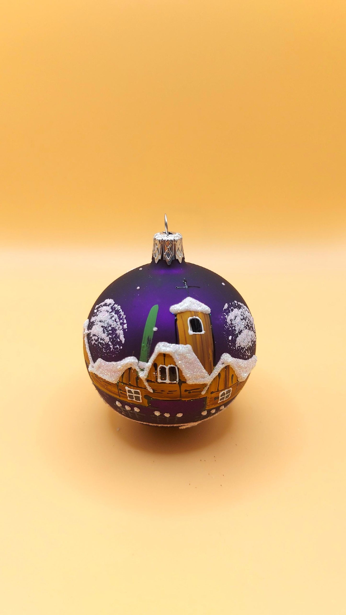 Vintage Czech Glass Christmas Ornament: Hand-Painted Purple Small Ball