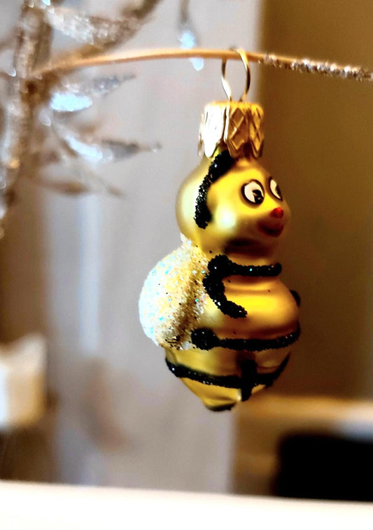 Vintage Czech Glass Bumble Bee Christmas Ornament - Hand Painted Pair