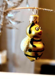 Vintage Czech Glass Bumble Bee Christmas Ornament - Hand Painted Pair