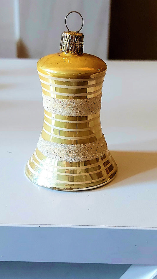 Vintage Czech Republic, Glass Blown, Hand Painted Christmas Tree Ornament decoration - Large Bell