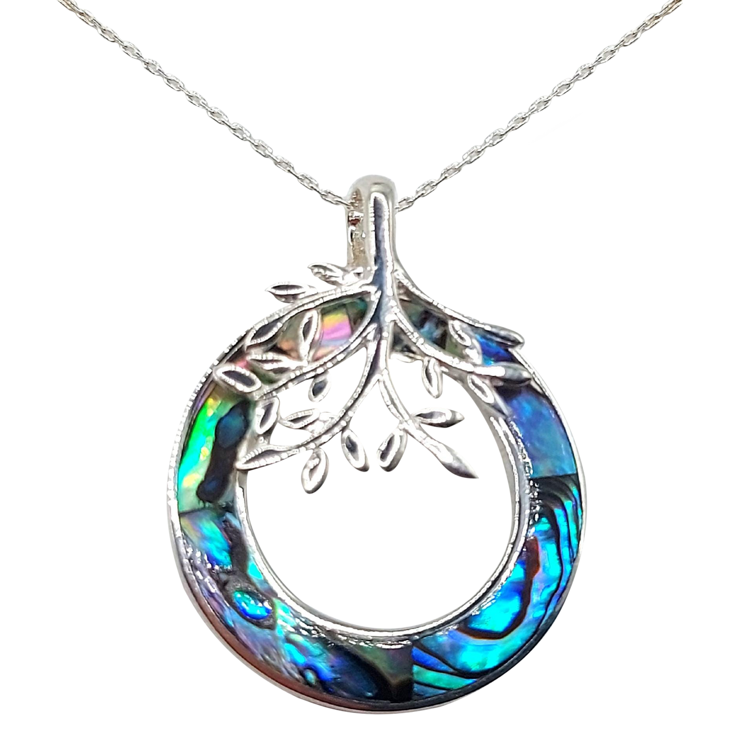 Silver Handmade Inlay Pendant Semi Precious Abalone Shell- Tree of Life