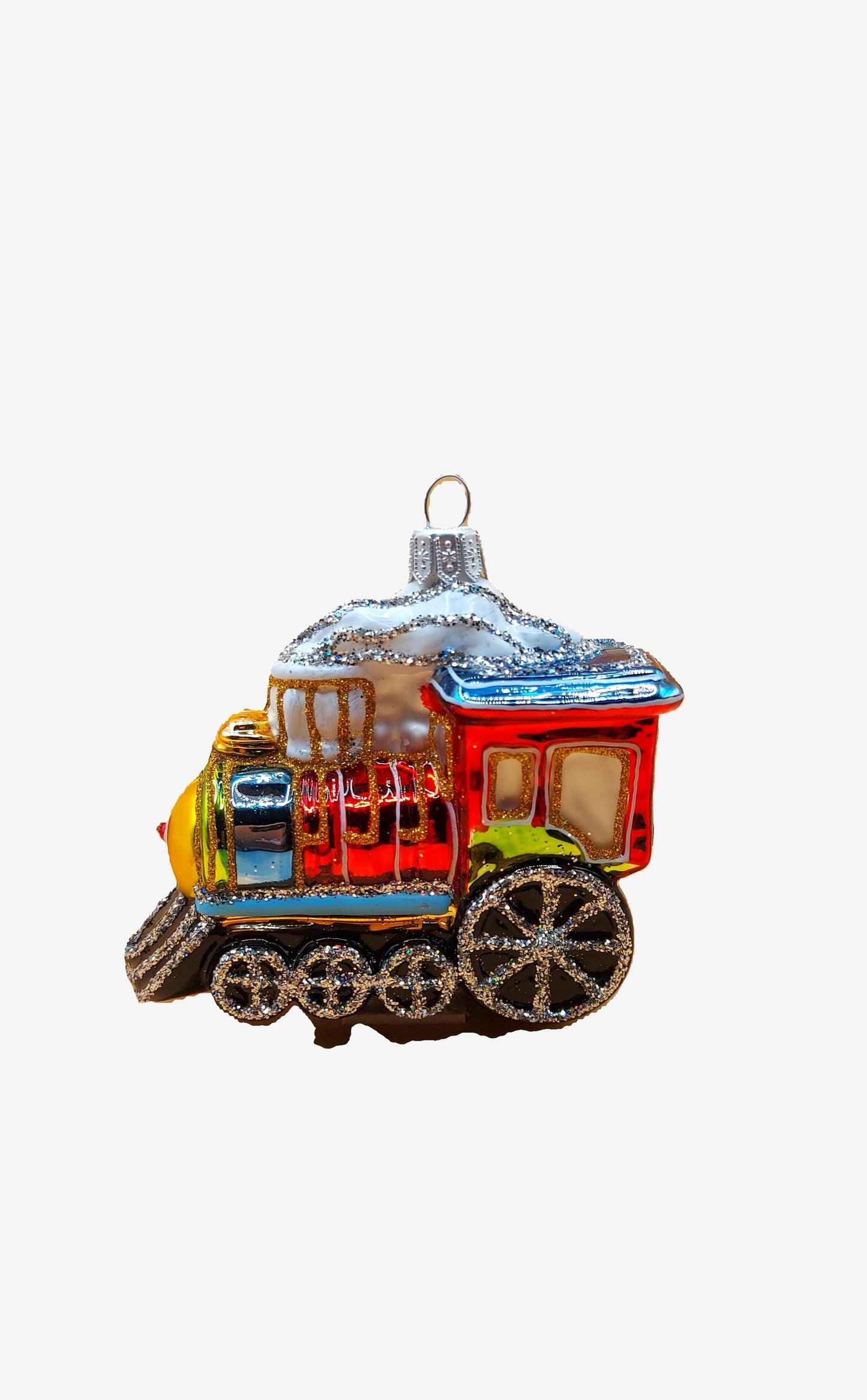Vintage Czech Republic, Glass Blown, Hand Painted Christmas Tree Ornament - Train