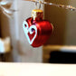 Vintage Czech Republic, Glass Blown, Hand Painted Christmas Tree Ornament - heart a pair ( x 2 )