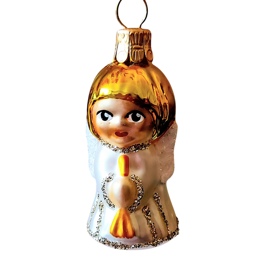Czech Republic, Glass Blown, Hand Painted Christmas Tree Ornament - Angel