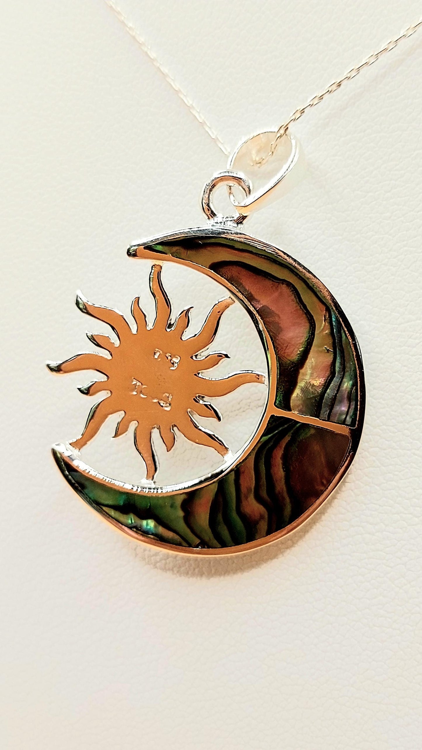 Silver Handmade Inlay Pendant/Earring Set Semi Precious Abalone Shell- Sun/Moon