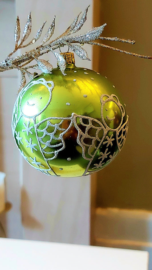 Czech Republic, Glass Blown, Hand Painted Christmas Tree Ornament decoration - Large Ball Bauble