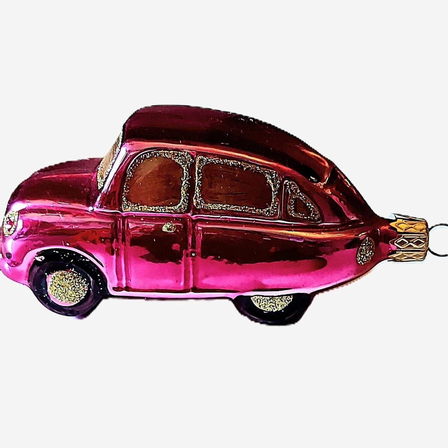 Vintage Czech Republic, Glass Blown, Hand Painted Christmas Tree Ornament - Car