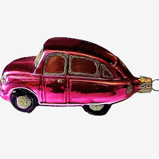 Vintage Czech Republic, Glass Blown, Hand Painted Christmas Tree Ornament - Car