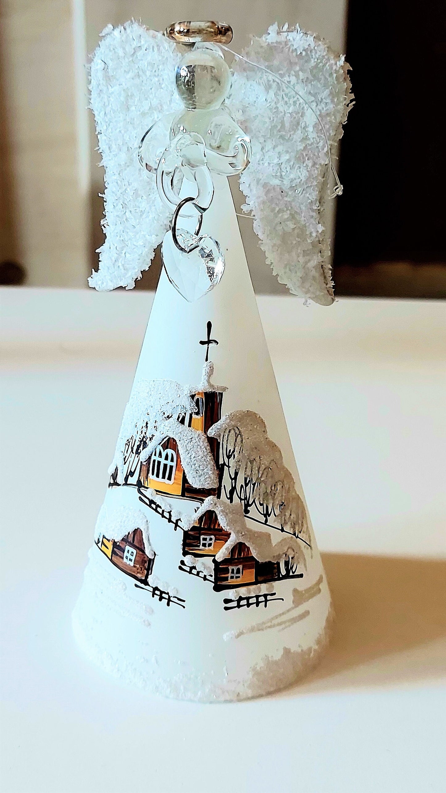Vintage Czech Glass Angel Christmas Ornament: Hand-Painted Winter Village