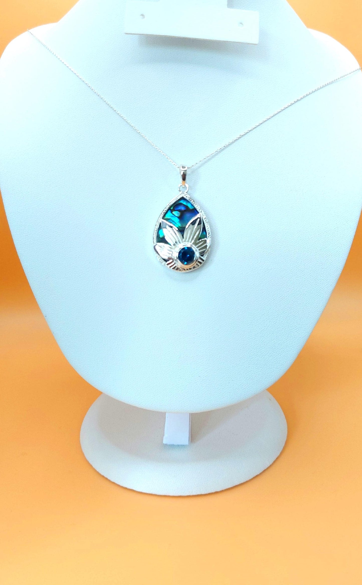 Silver Handmade Inlay Pendant Semi Precious Abalone Shell- Flower