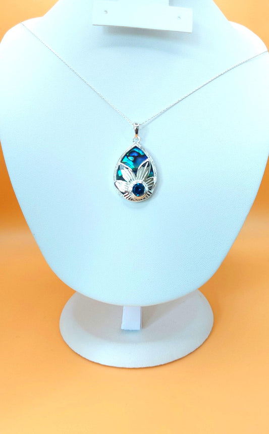 Silver Handmade Inlay Pendant Semi Precious Abalone Shell- Flower