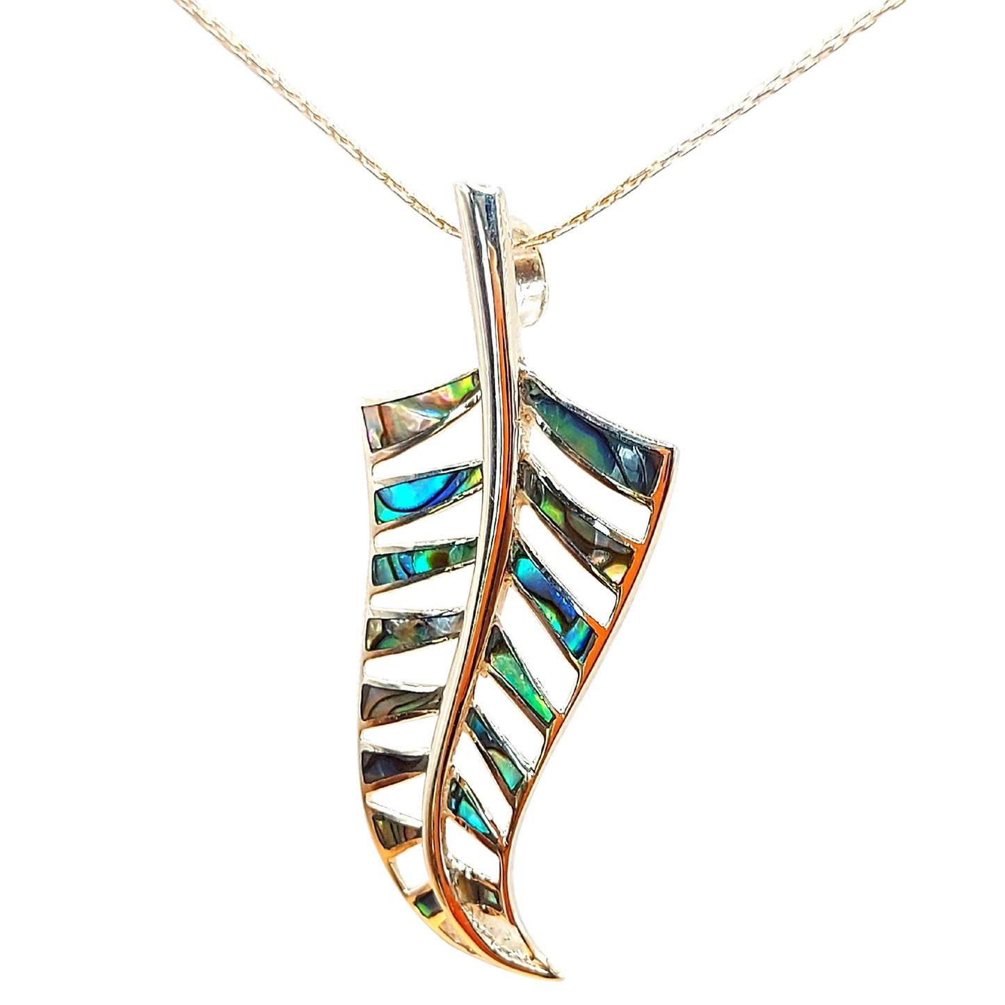 Silver Handmade Inlay Pendant Semi Precious Abalone Shell- Leaf