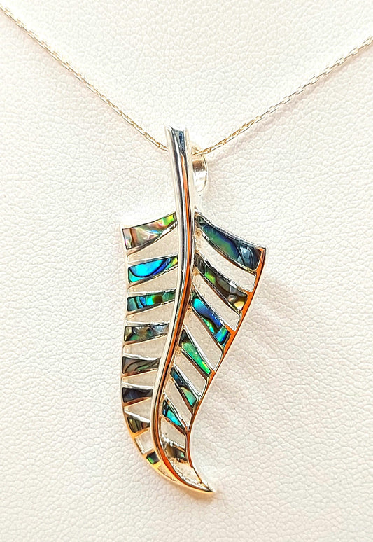 Silver Handmade Inlay Pendant Semi Precious Abalone Shell- Leaf