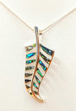 Silver Handmade Inlay Pendant Semi Precious Abalone Shell- Leaf