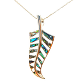 Silver Handmade Inlay Pendant Semi Precious Abalone Shell- Leaf