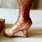 Vintage Czech Republic, Glass Blown, Hand Painted Christmas Tree Ornament - Boot Baby Pink