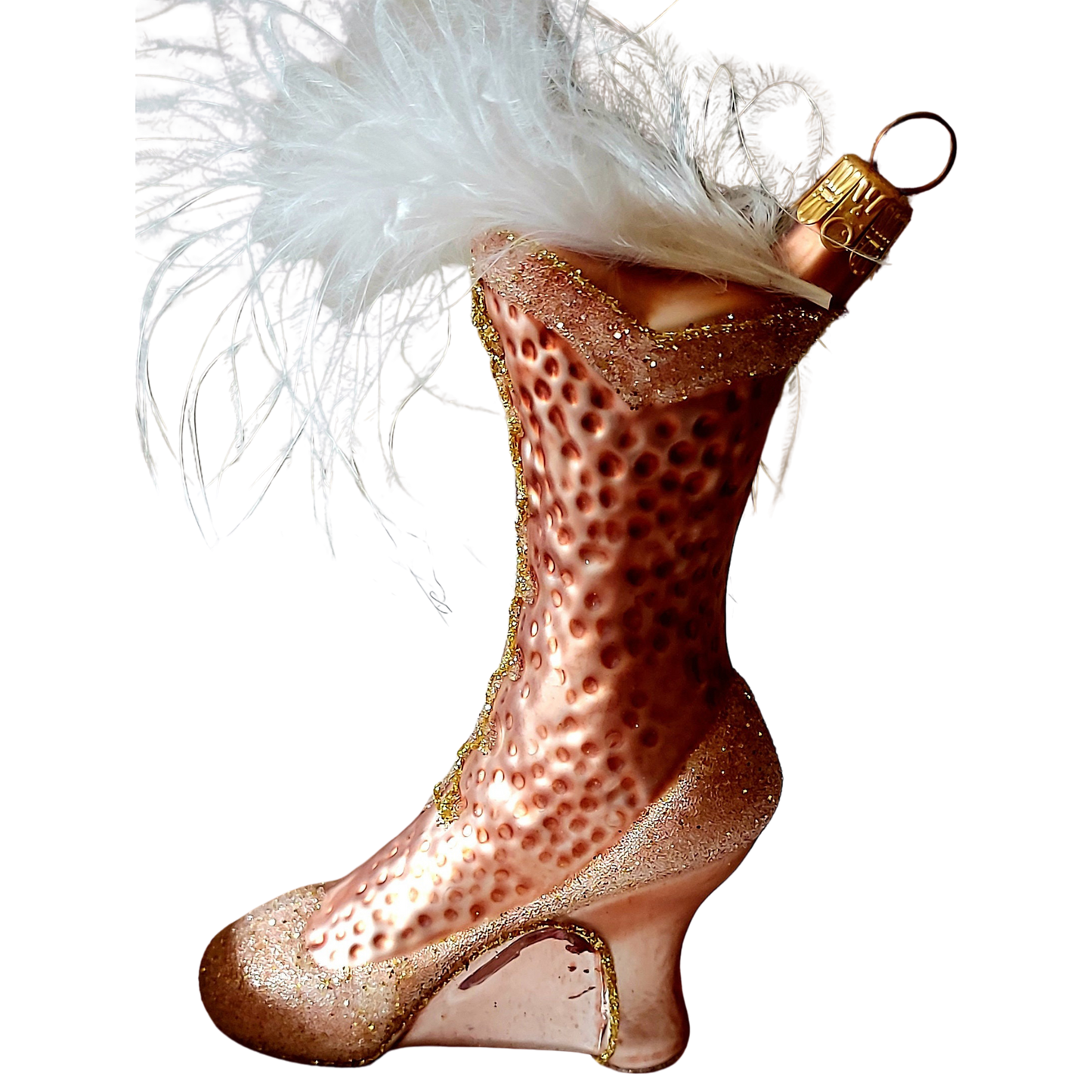 Czech Republic, Glass Blown, Hand Painted Christmas Tree Ornament - Boot Baby Pink