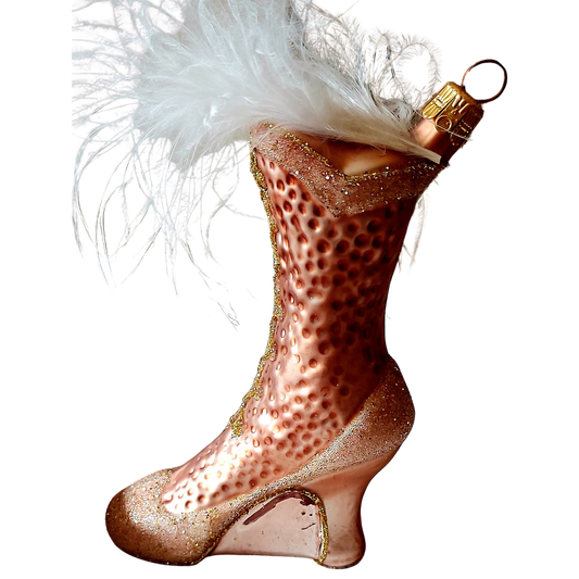 Czech Republic, Glass Blown, Hand Painted Christmas Tree Ornament - Boot Baby Pink