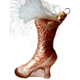 Czech Republic, Glass Blown, Hand Painted Christmas Tree Ornament - Boot Baby Pink