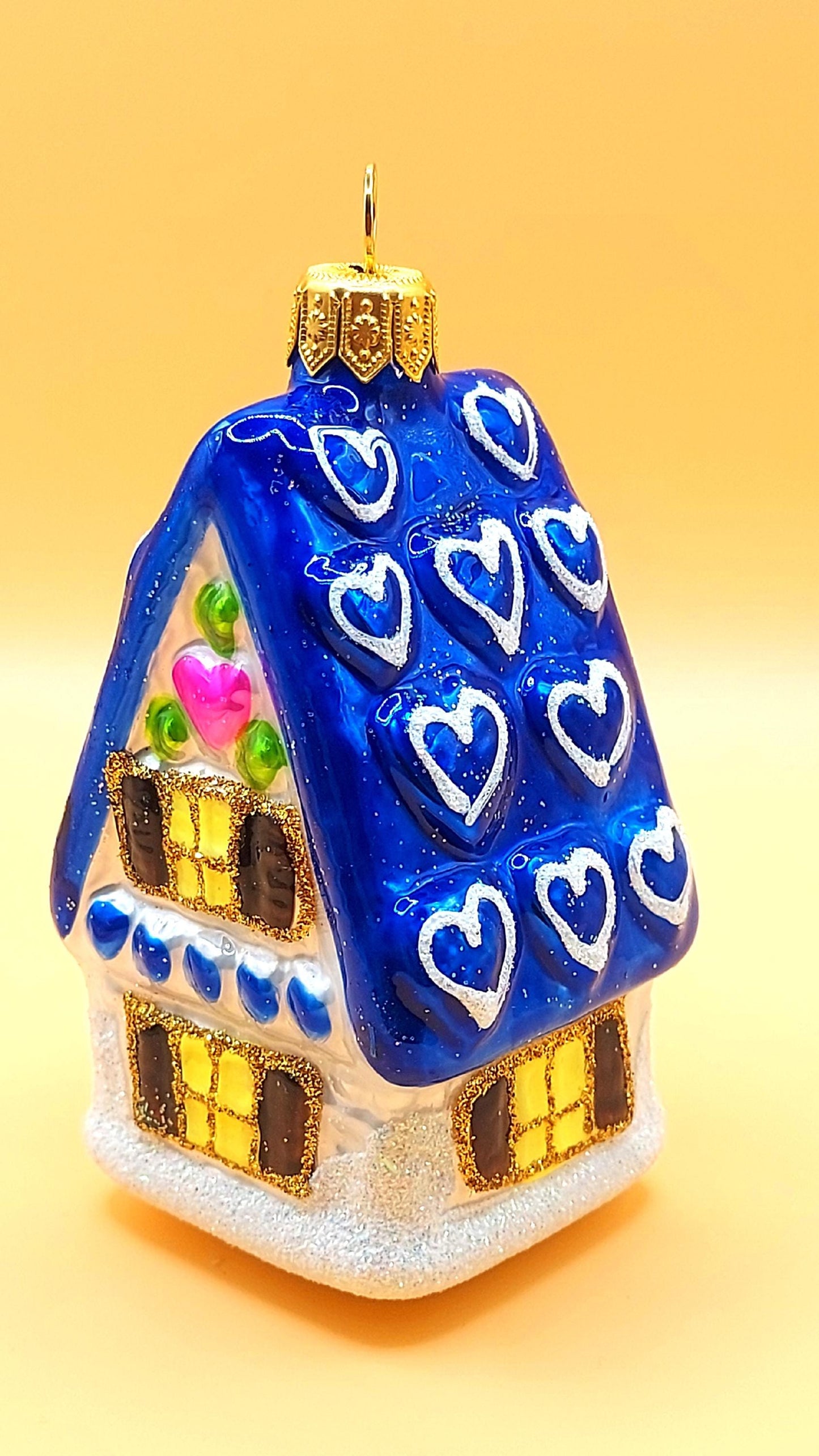 Vintage Czech Republic, Glass Blown, Hand Painted Christmas Tree Ornament - Ginger Bread House