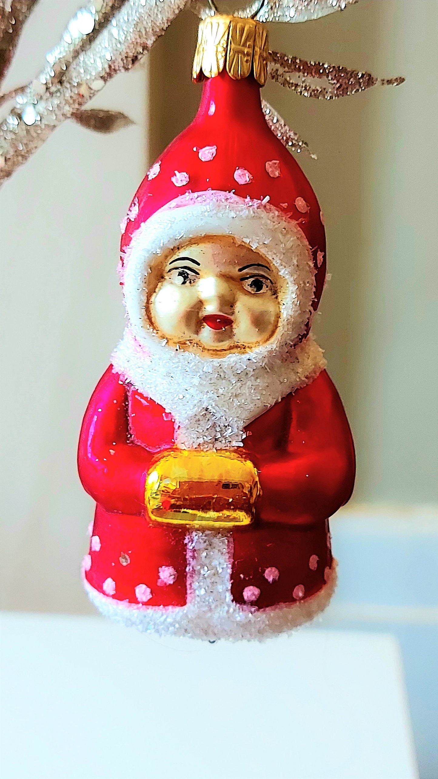 Vintage Czech Republic, Glass Blown, Hand Painted Christmas Tree Ornament - Gnome