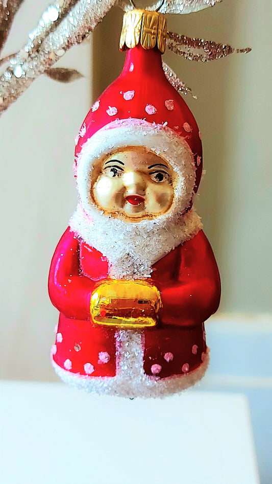 Vintage Czech Republic, Glass Blown, Hand Painted Christmas Tree Ornament - Gnome
