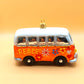 Vintage Czech Republic, Glass Blown, Hand Painted Christmas Tree Ornament - Orange Hippy Bus