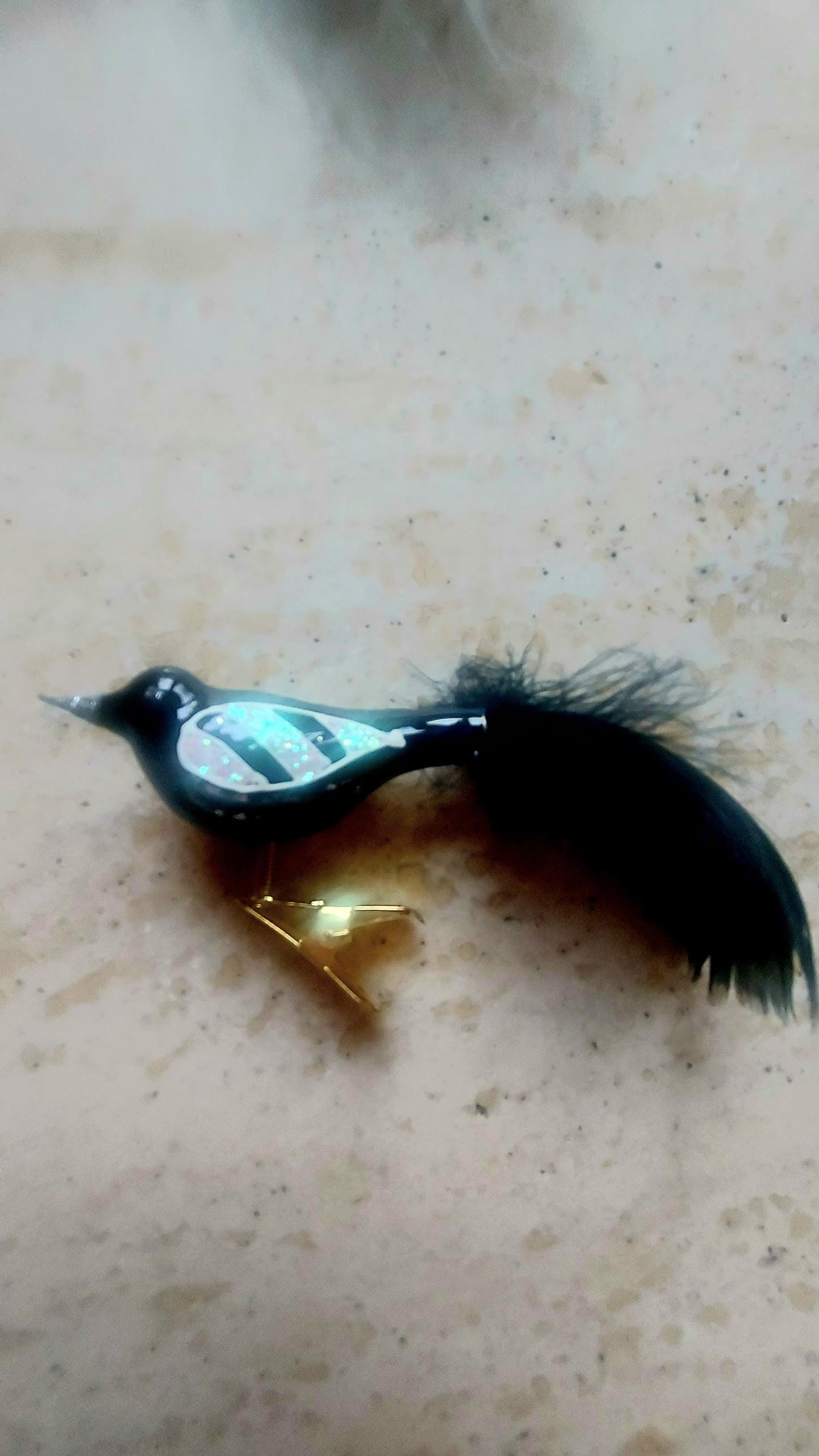 Vintage Czech Republic, Glass Blown, Hand Painted Christmas Tree Ornament - small bird with clip