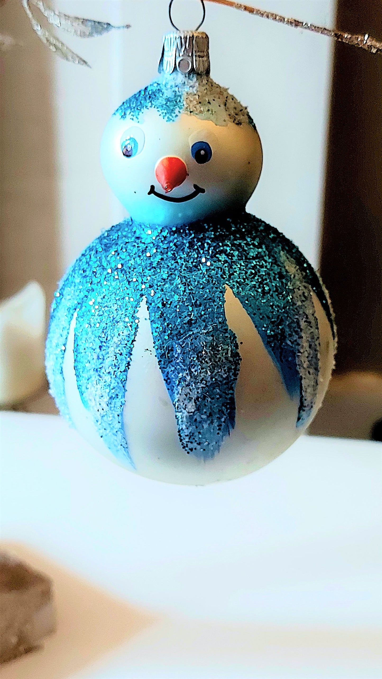 Vintage Czech Republic, Glass Blown, Hand Painted Christmas Tree Ornament - 2 Tier Snowman (reduced)