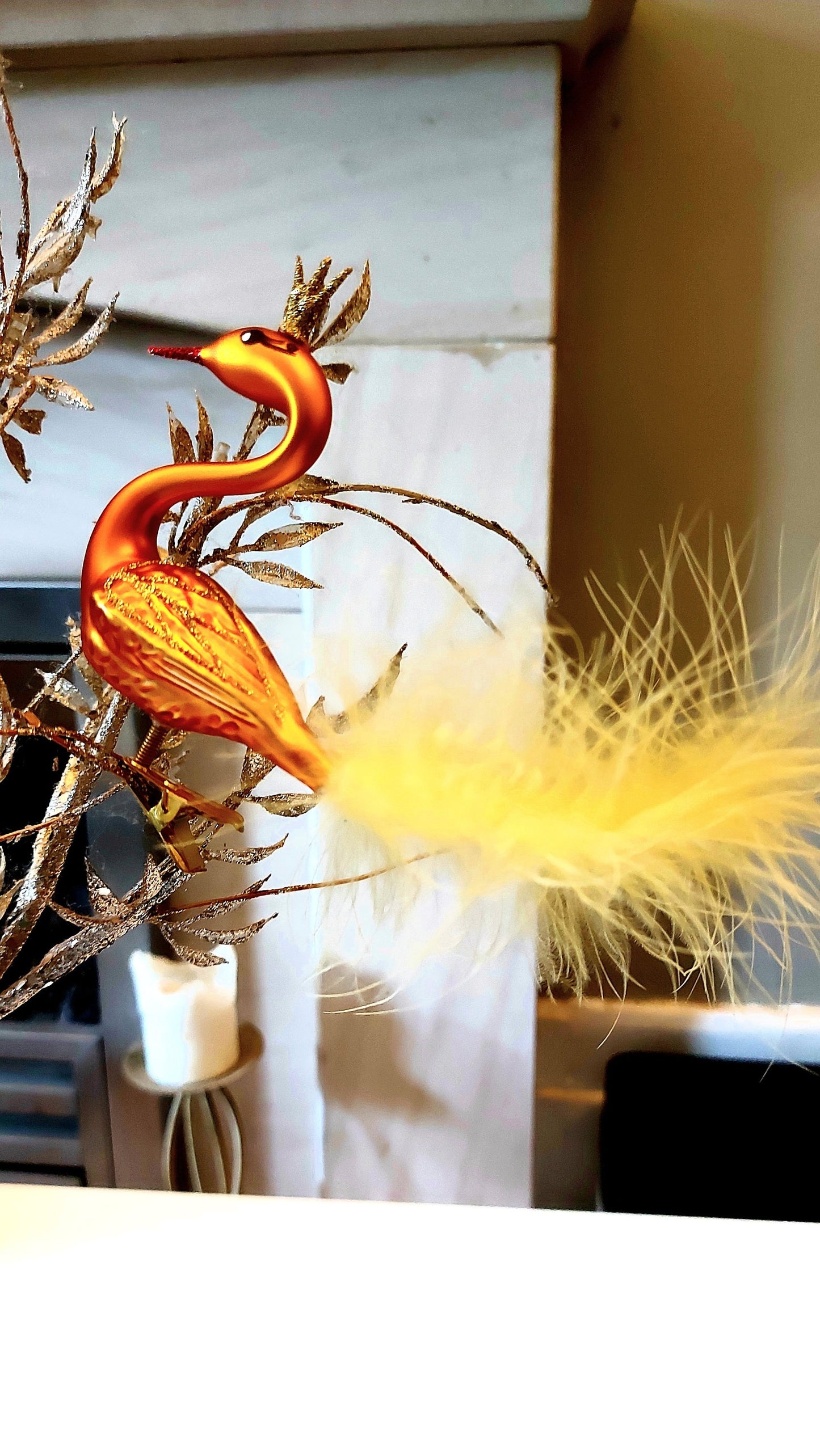 Vintage Czech Republic, Glass Blown, Hand Painted Christmas Tree Ornament - Swan with clip