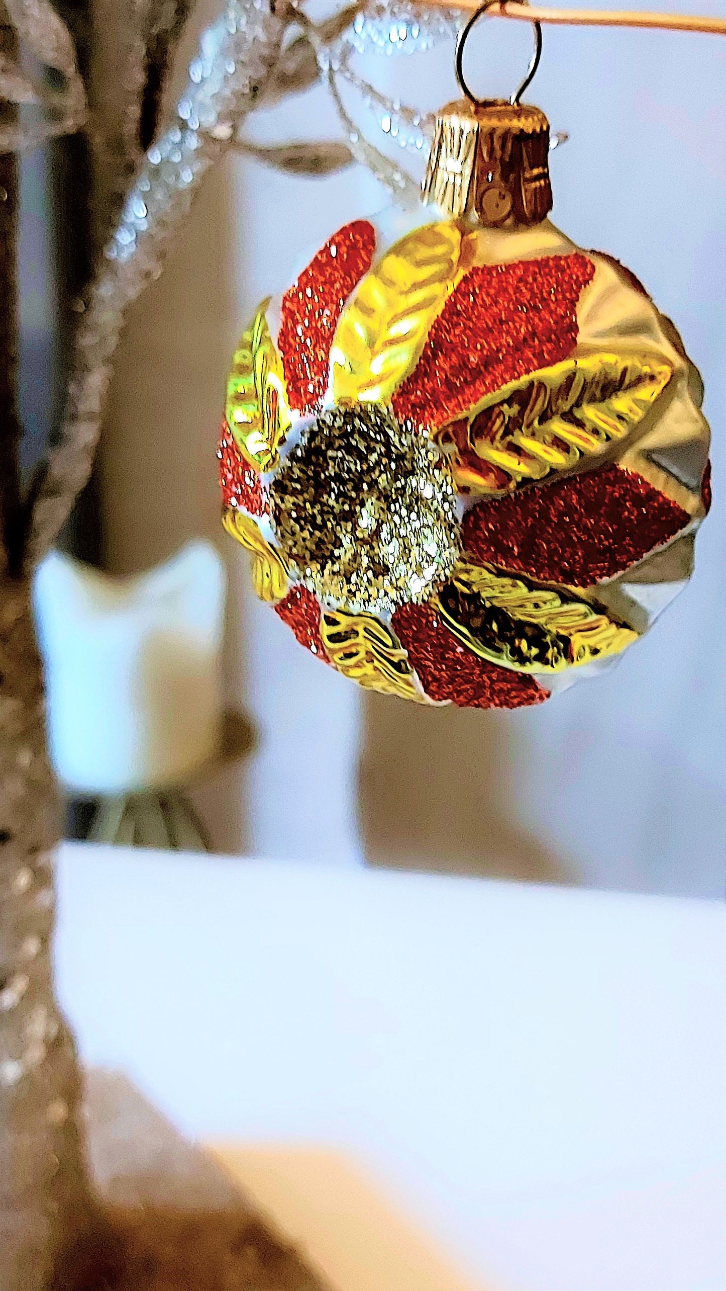 Vintage Czech Glass Christmas Ornament: Hand-Painted Leaf Balls (Pair)