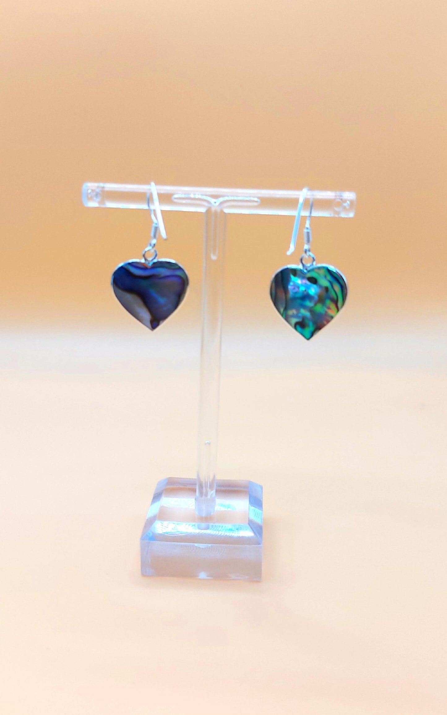 Silver Handmade Inlay Earrings Semi Precious Abalone Shell- Heart