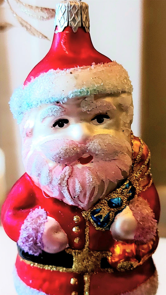 Vintage Czech Glass Santa Ornament: Hand-Painted Christmas Decor
