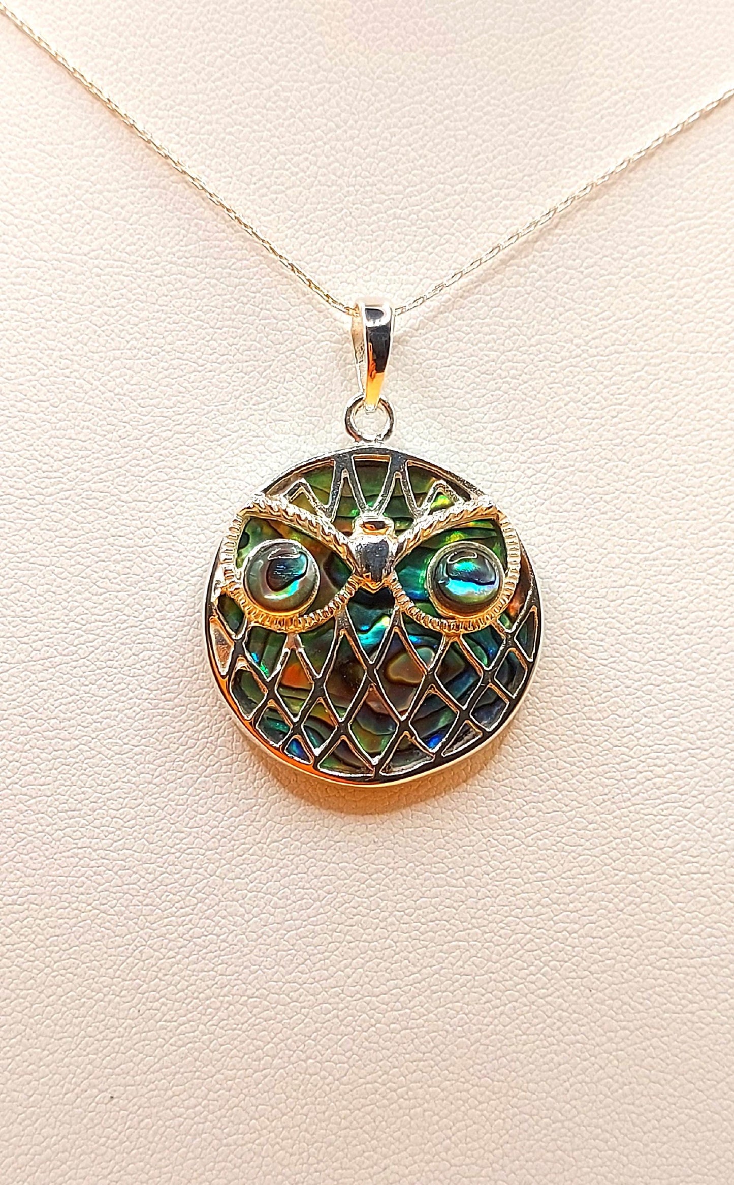 Silver Handmade Inlay Pendant Semi Precious Abalone Shell- Owl
