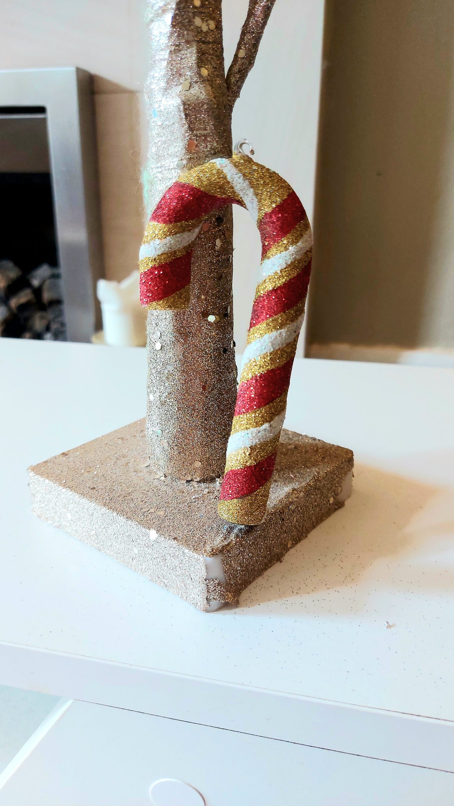 Vintage Czech Republic, Glass Blown, Hand Painted Christmas Tree Ornament - Small  Candy Cane