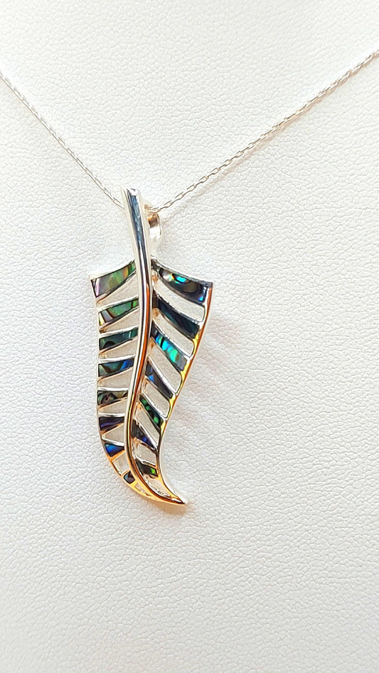 Silver Handmade Inlay Pendant Semi Precious Abalone Shell- Leaf