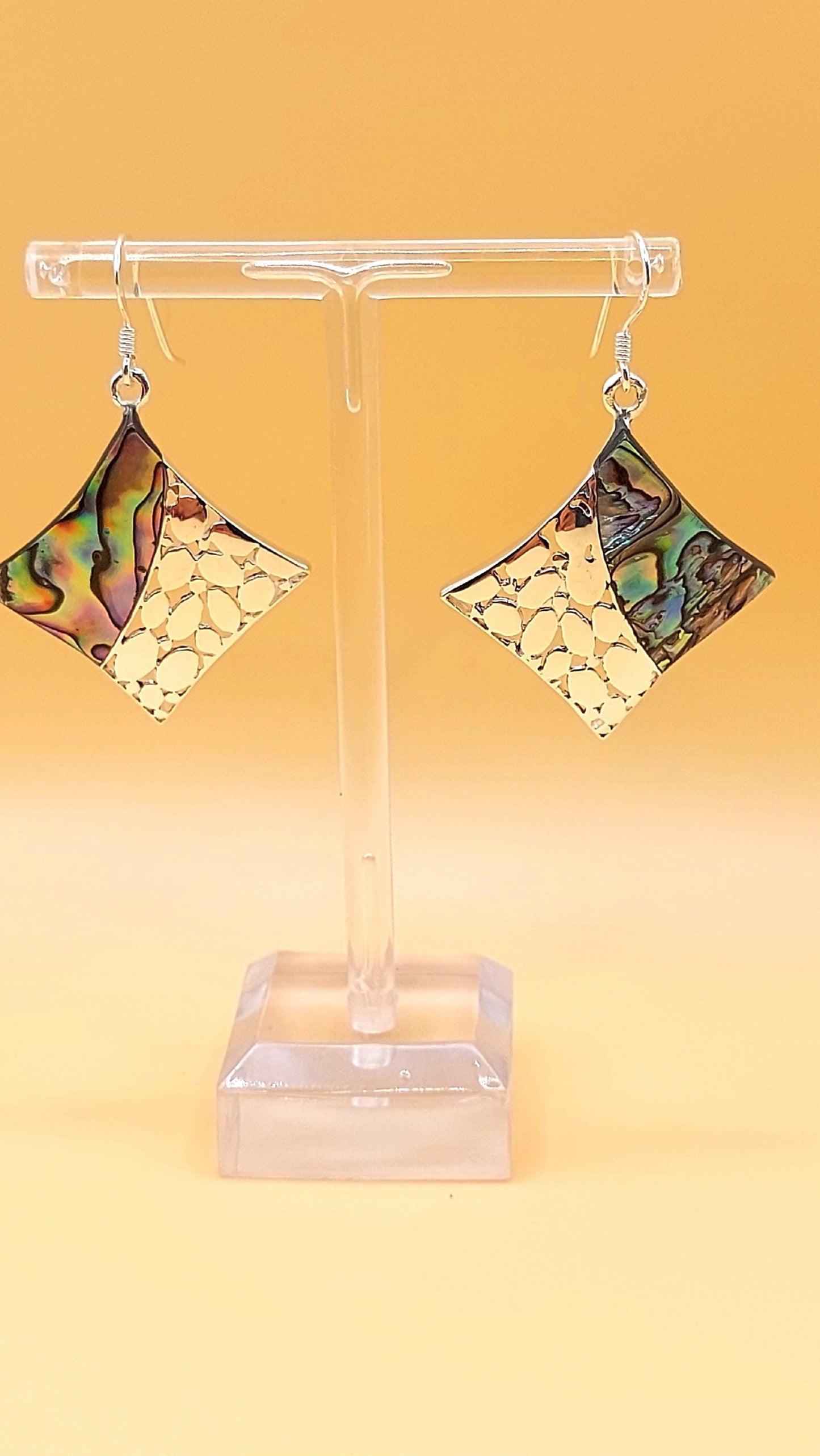 Silver Handmade Inlay Pendant/Earring Set Semi Precious Abalone Shell- Square