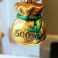Vintage Czech Republic, Glass Blown, Hand Painted Christmas Tree Ornament - Money Bag