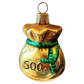 Czech Republic, Glass Blown, Hand Painted Christmas Tree Ornament - Money Bag