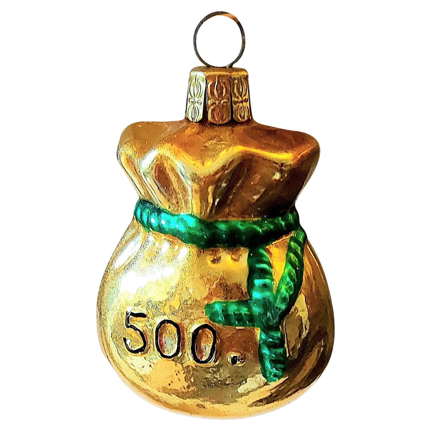 Czech Republic, Glass Blown, Hand Painted Christmas Tree Ornament - Money Bag