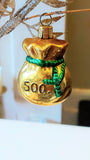 Vintage Czech Republic, Glass Blown, Hand Painted Christmas Tree Ornament - Money Bag