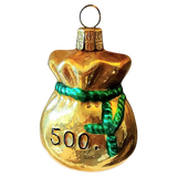 Czech Republic, Glass Blown, Hand Painted Christmas Tree Ornament - Money Bag