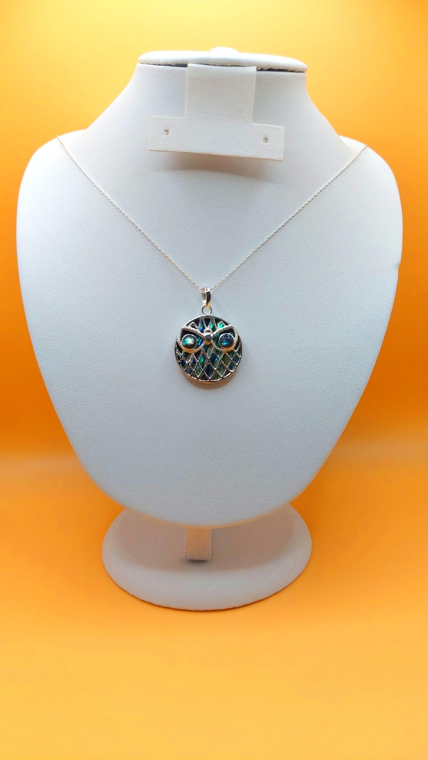 Silver Handmade Inlay Pendant Semi Precious Abalone Shell- Owl