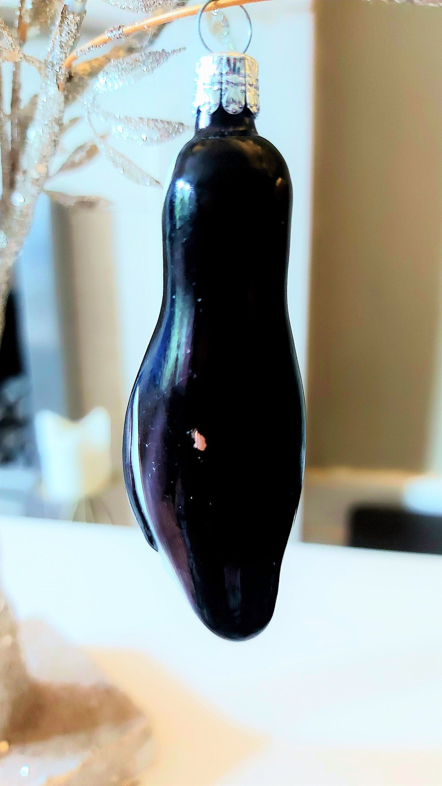 Vintage Czech Republic, Glass Blown, Hand Painted Christmas Tree Ornament - Penguin