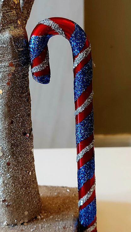 Vintage Czech Republic, Glass Blown, Hand Painted Christmas Tree Ornament - Large  Candy Cane