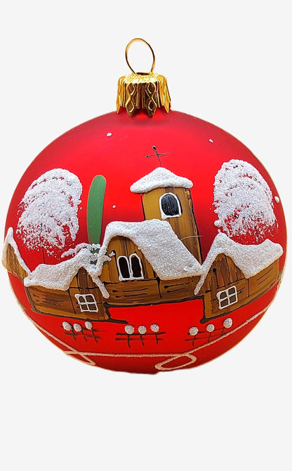 Vintage Czech Glass Christmas Ornament: Hand-Painted Red large Ball