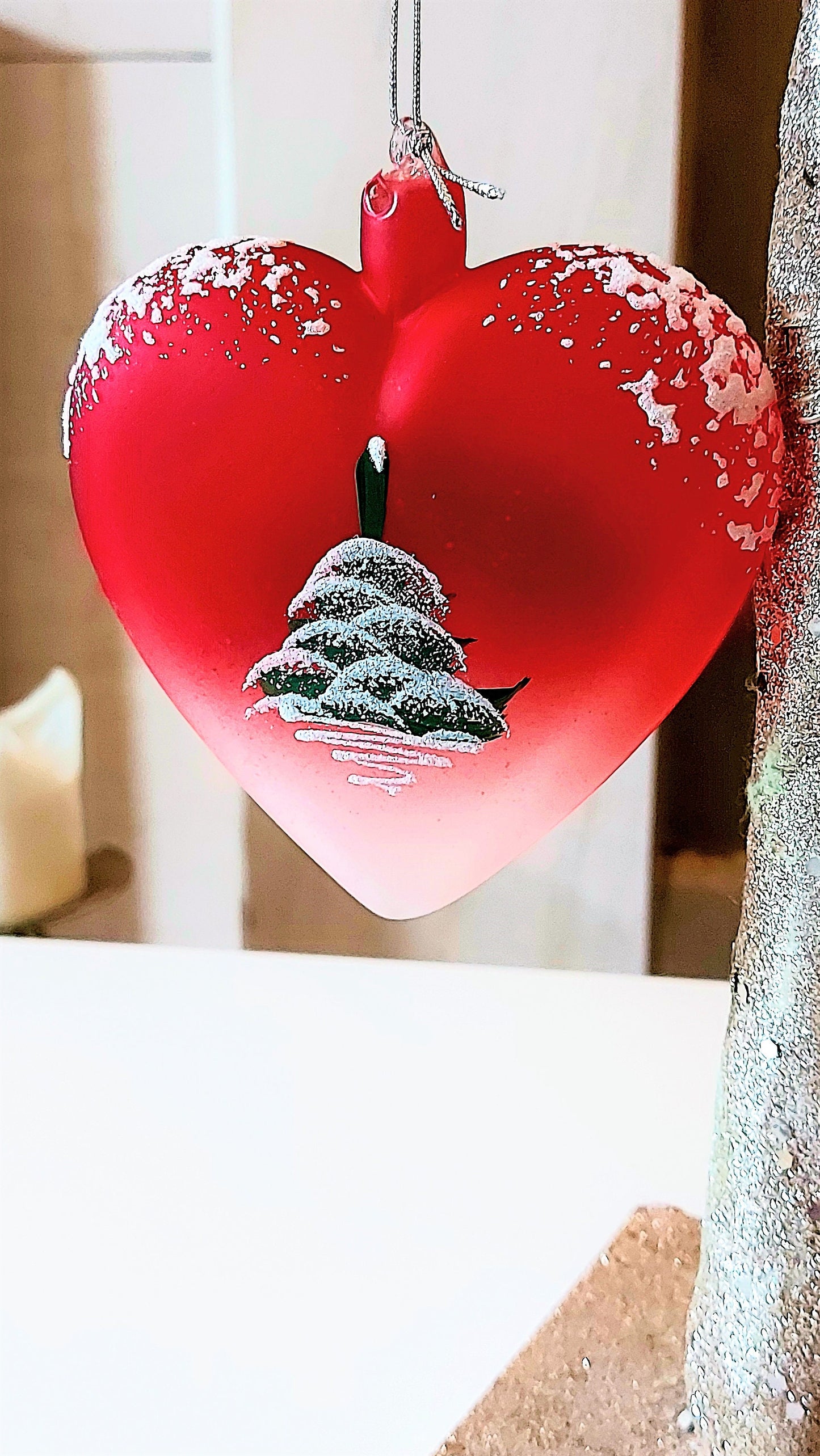 Vintage Czech Glass Christmas Ornament: Hand-Painted Red Heart House