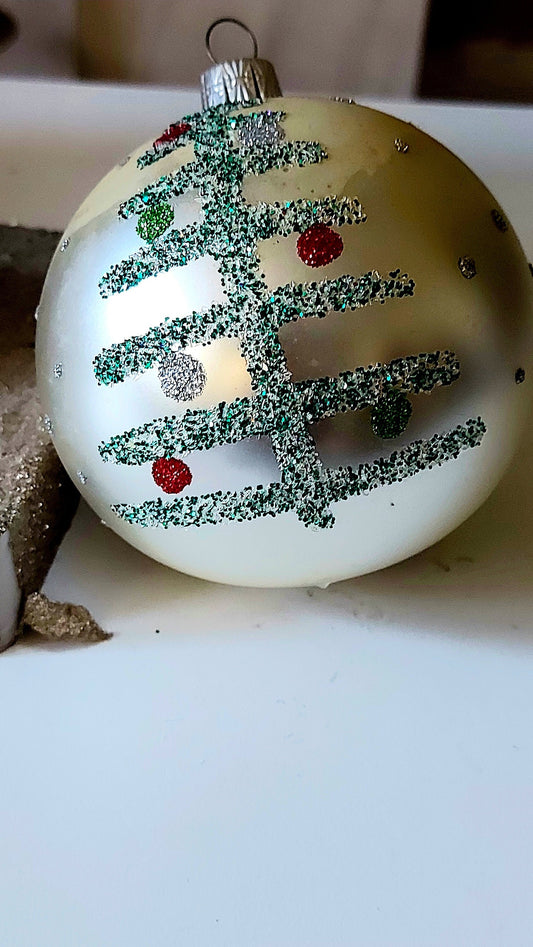 Czech Republic, Glass Blown, Hand Painted Christmas Tree Ornament decoration - Large Ball Bauble